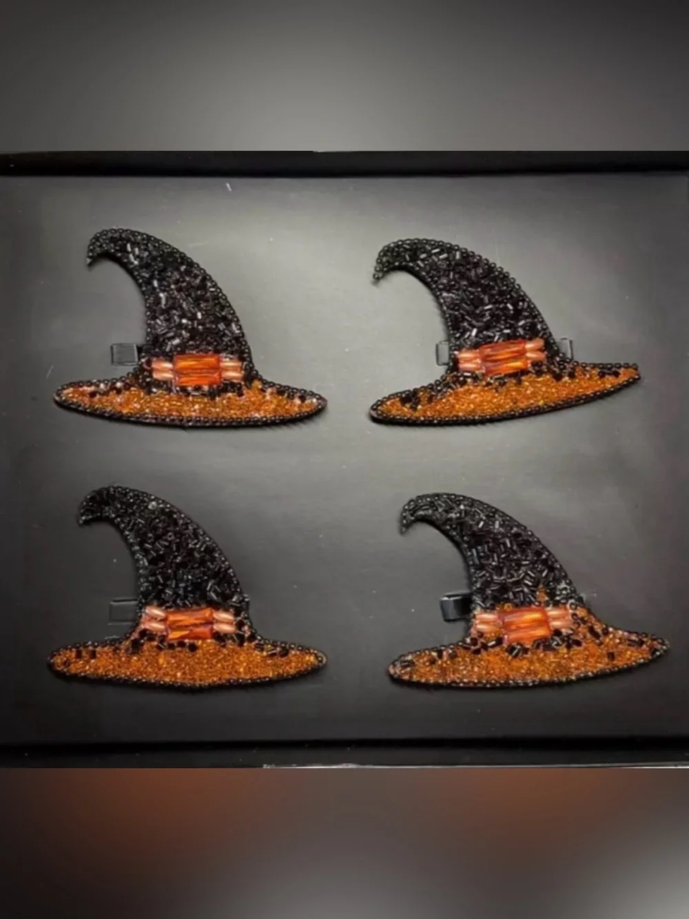 Tahari Home Beaded Pumpkin Napkin Rings Set of 4 Halloween Table Decor